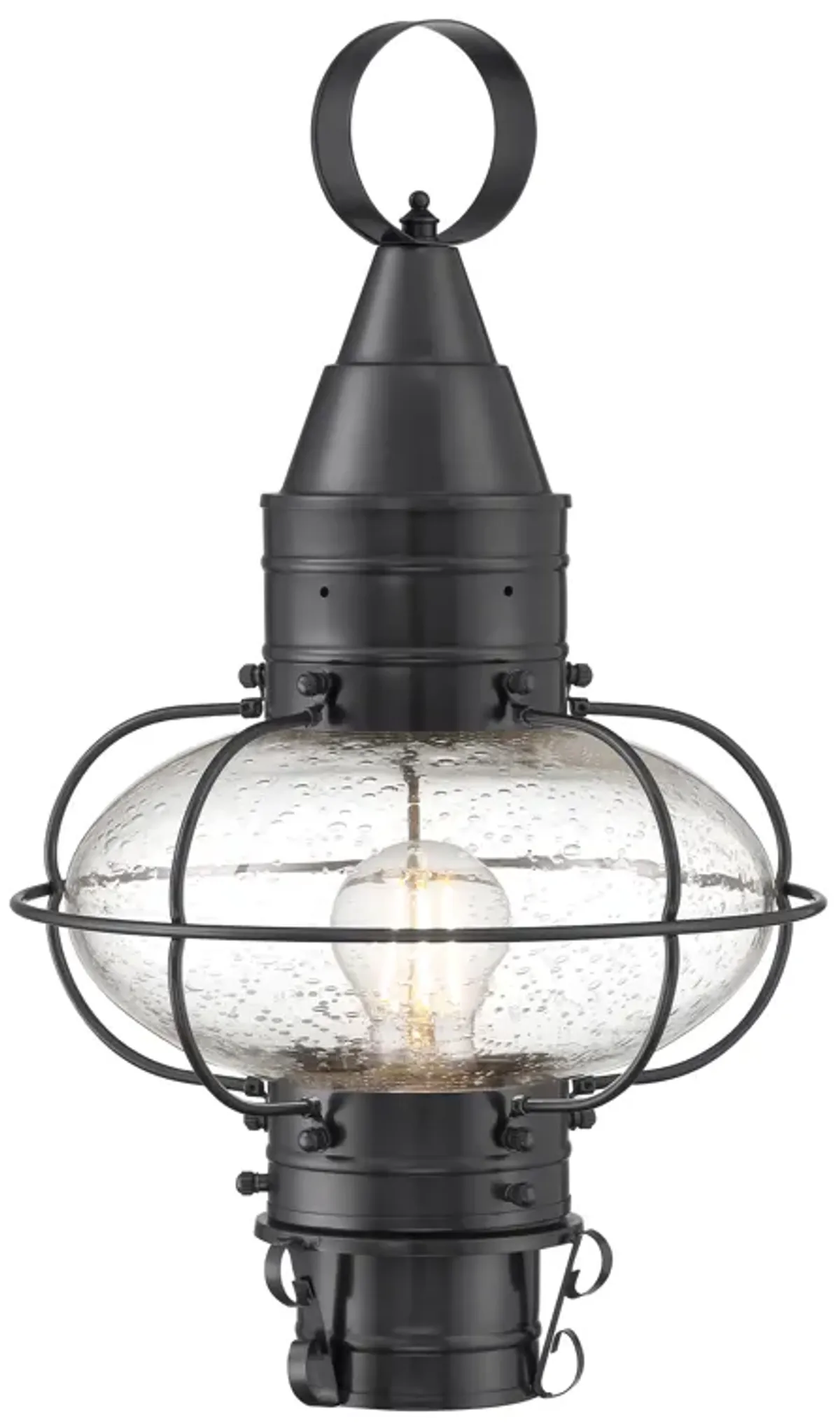 Classic Onion Outdoor Post Light - Gun Metal with Seeded Glass