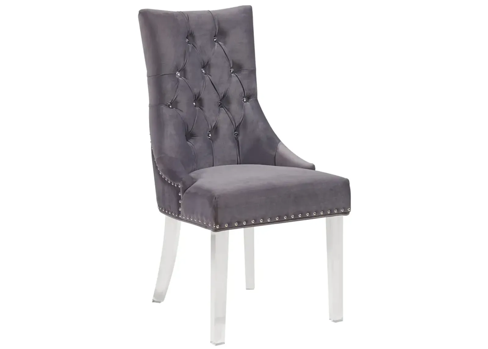 Gobi Modern and Contemporary Tufted Dining Chair in Gray Velvet with Acrylic Legs