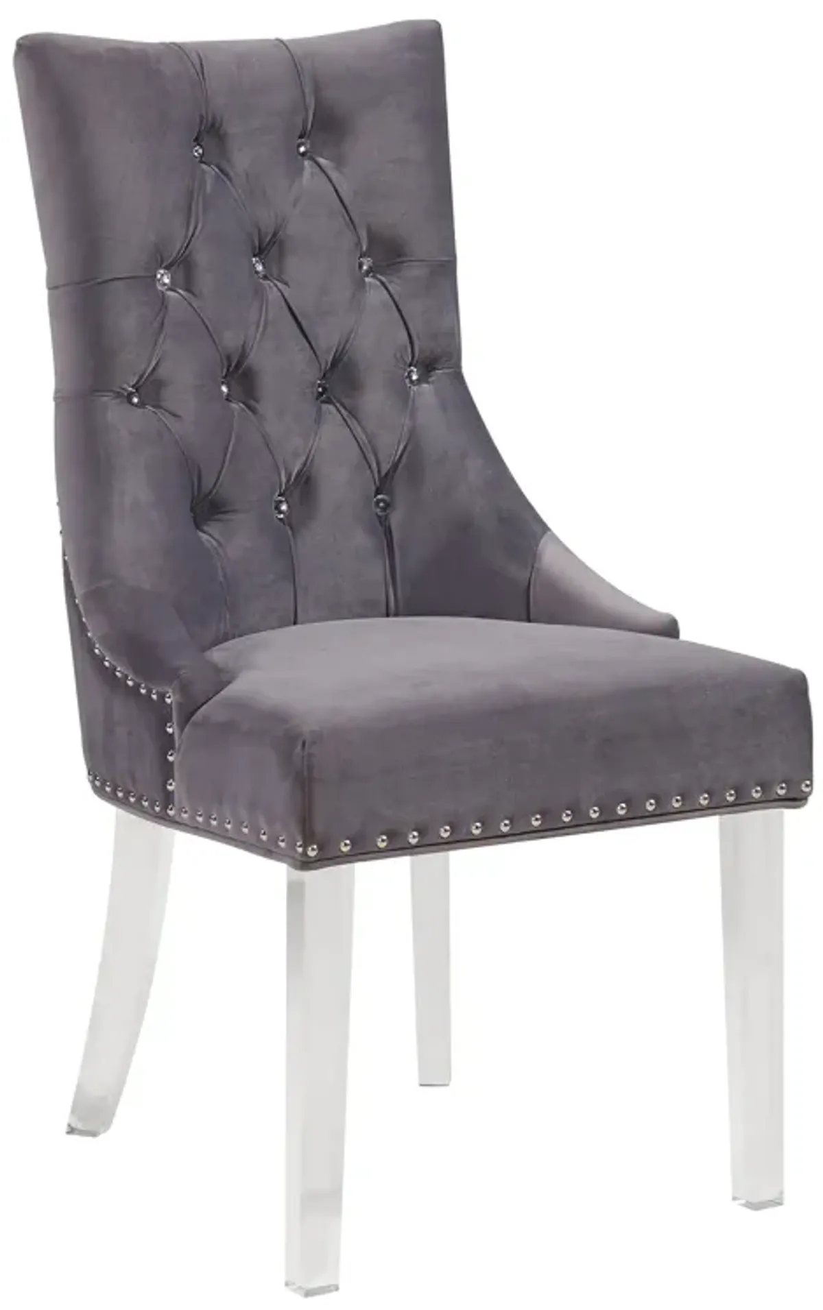 Gobi Modern and Contemporary Tufted Dining Chair in Gray Velvet with Acrylic Legs