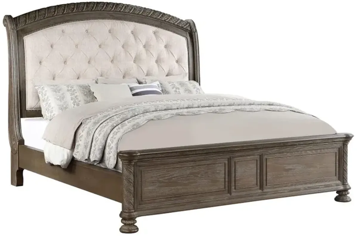 Emmett Tufted Headboard Eastern King Panel Bed Walnut and Beige