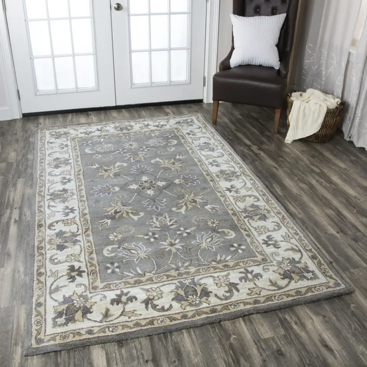 Valintino Gray border Wool 9'x12' Rectangle Rug