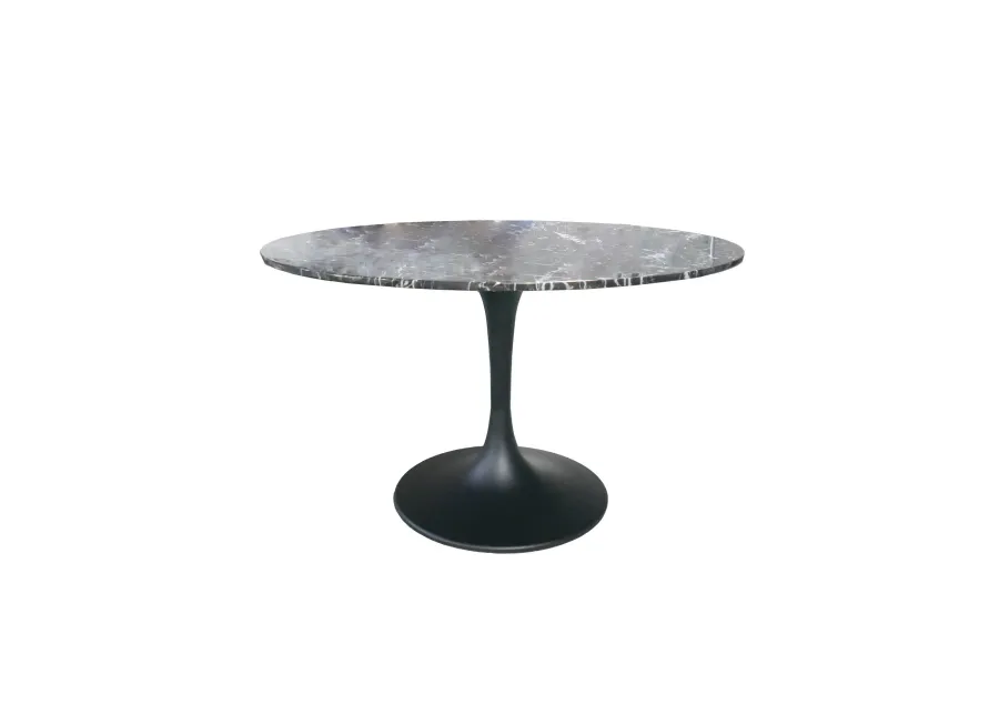 Valencia Round Dining Table - Black Marble/Sleek Matte Black Base