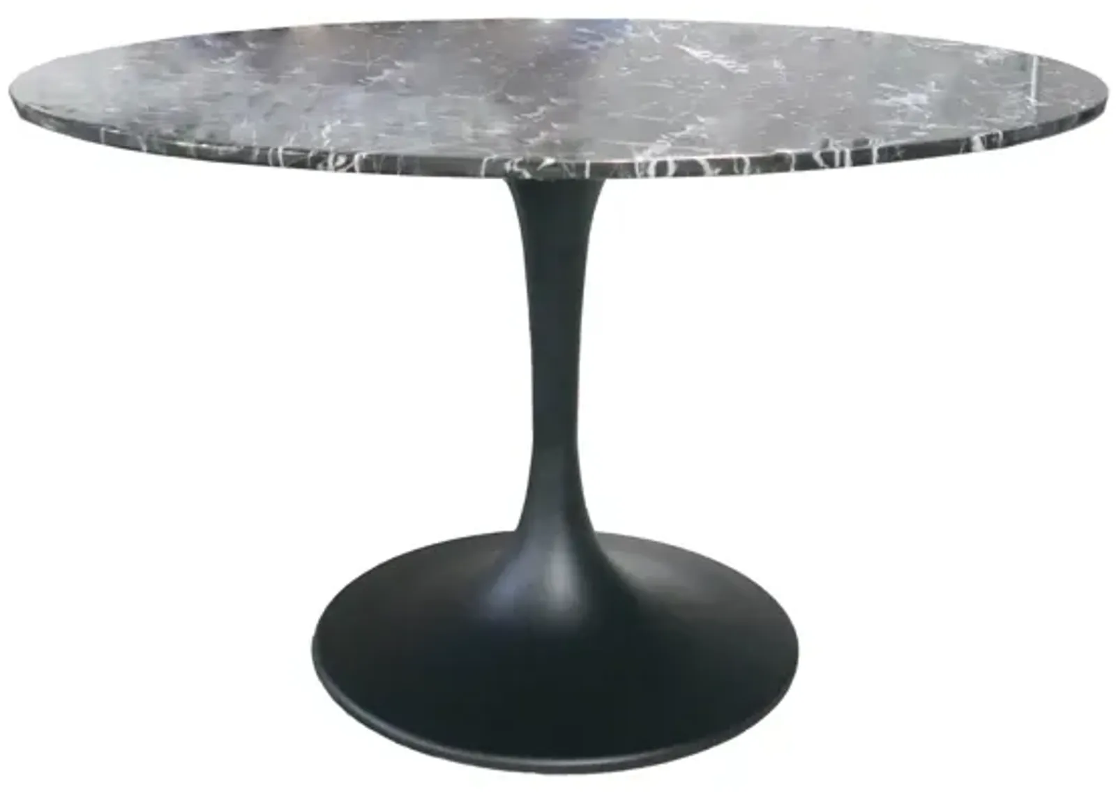 Valencia Round Dining Table - Black Marble/Sleek Matte Black Base