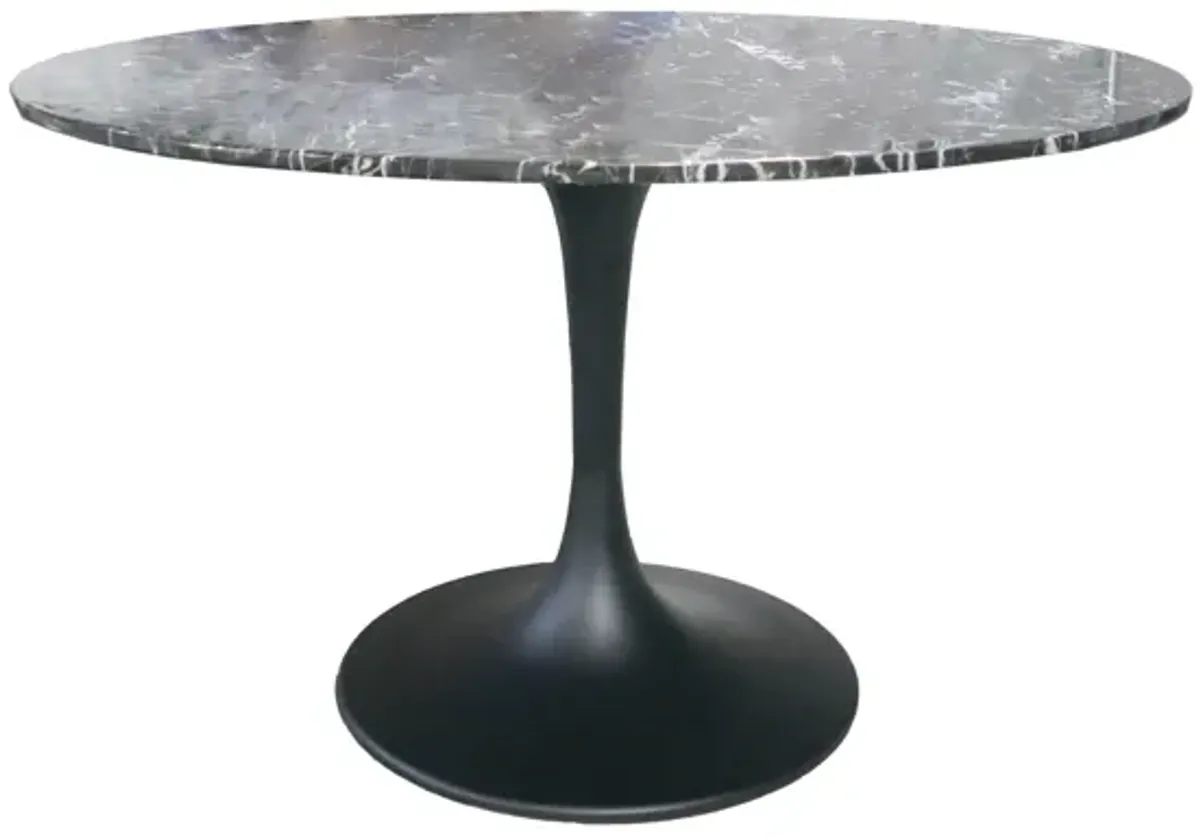 Valencia Round Dining Table - Black Marble/Sleek Matte Black Base