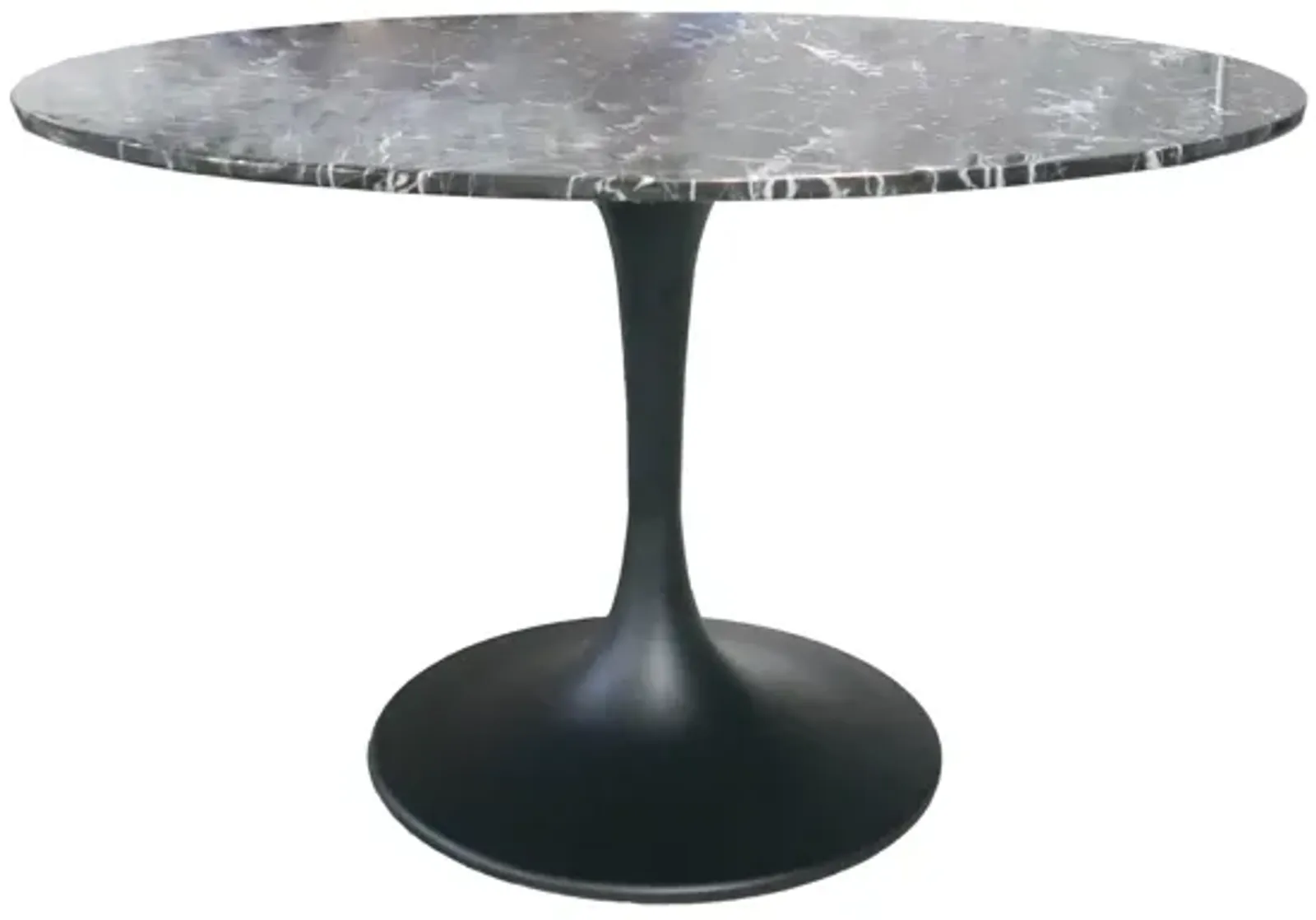 Valencia Round Dining Table - Black Marble/Sleek Matte Black Base