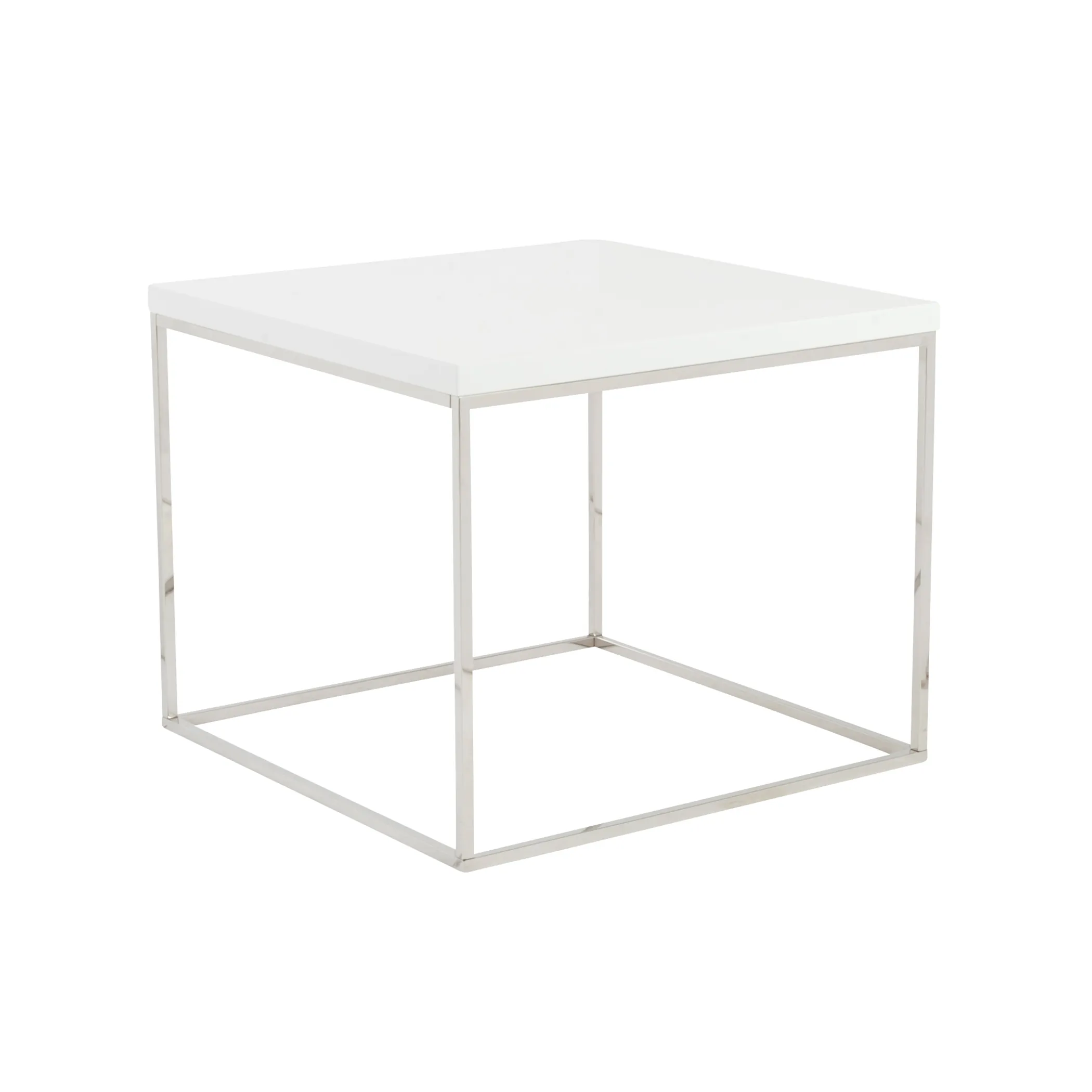 Teresa Square Side Table in White with Polished Stainless Steel Base