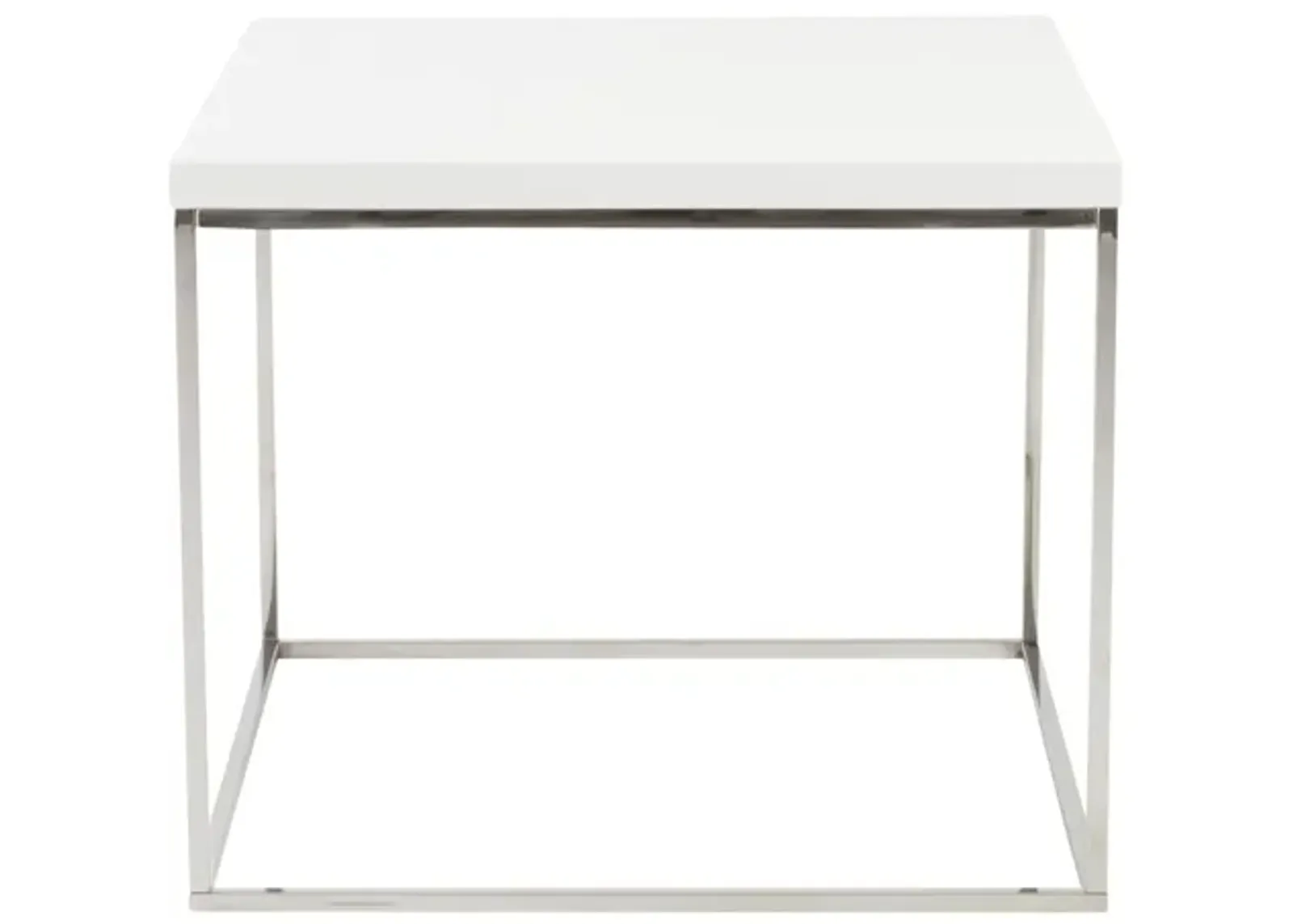 Teresa Square Side Table in White with Polished Stainless Steel Base