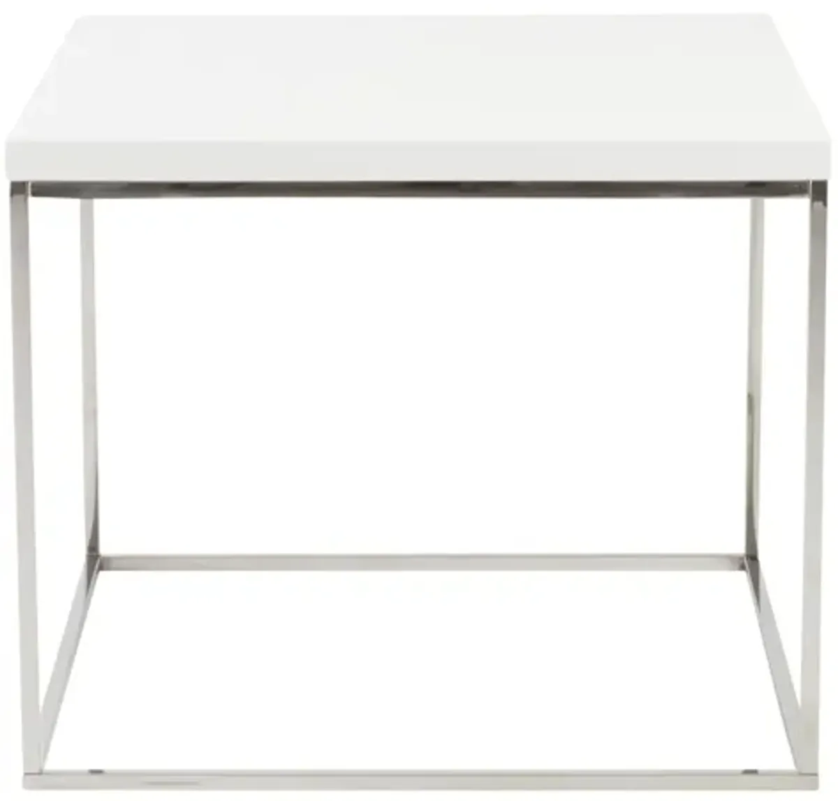 Teresa Square Side Table in White with Polished Stainless Steel Base