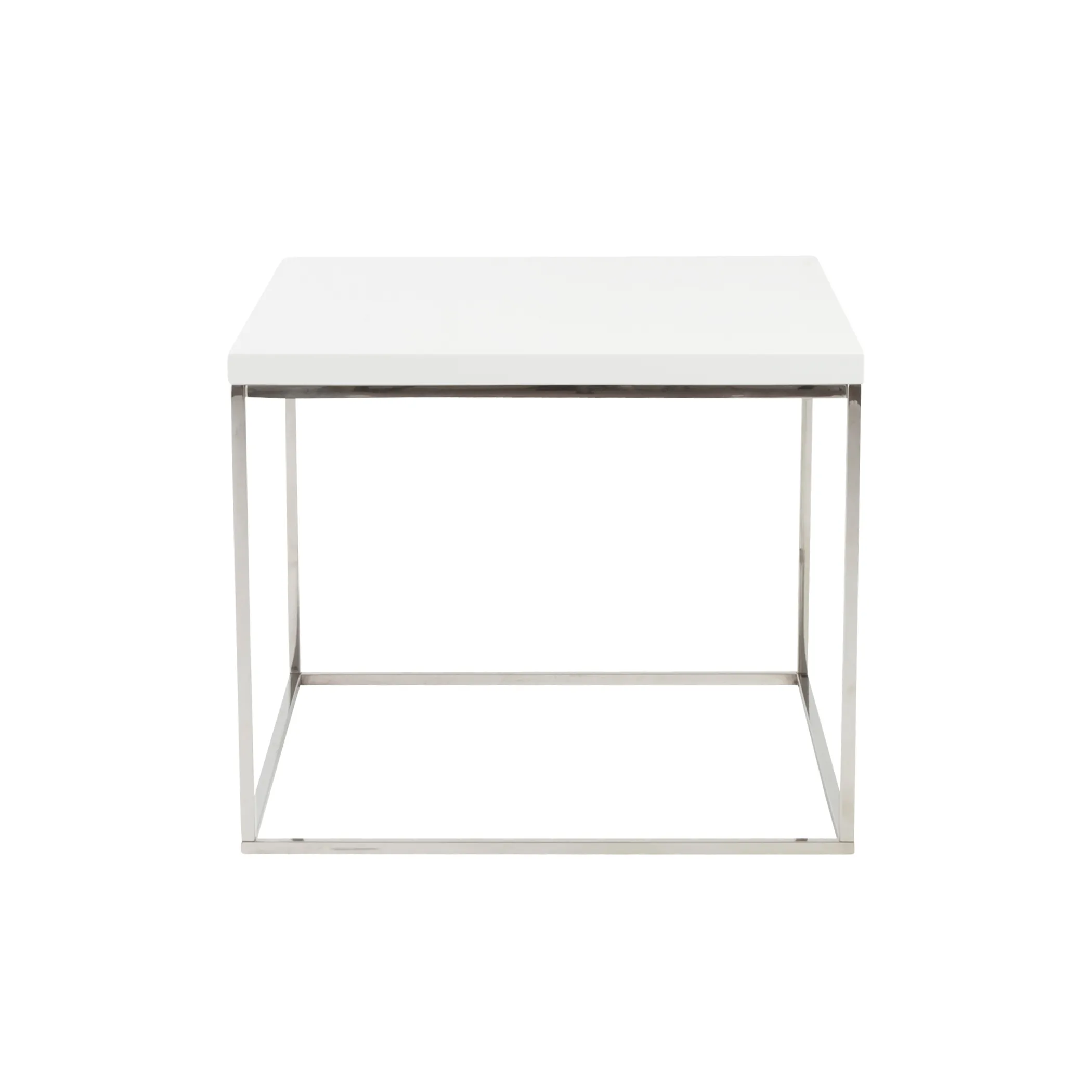 Teresa Square Side Table in White with Polished Stainless Steel Base