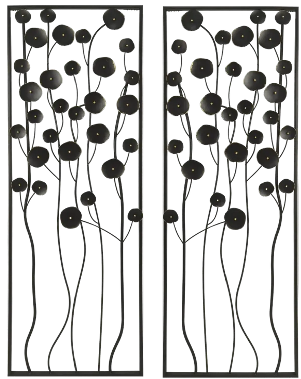 S/2 36" Dainty Flowers Metal Wall Decor, Black/gol