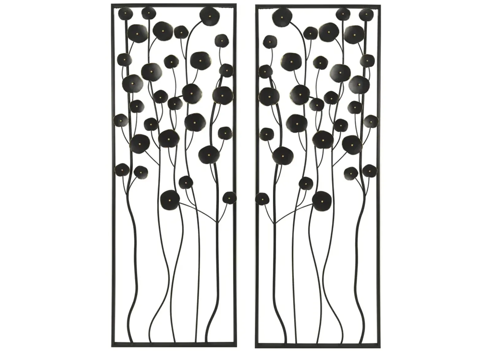 S/2 36" Dainty Flowers Metal Wall Decor, Black/gol