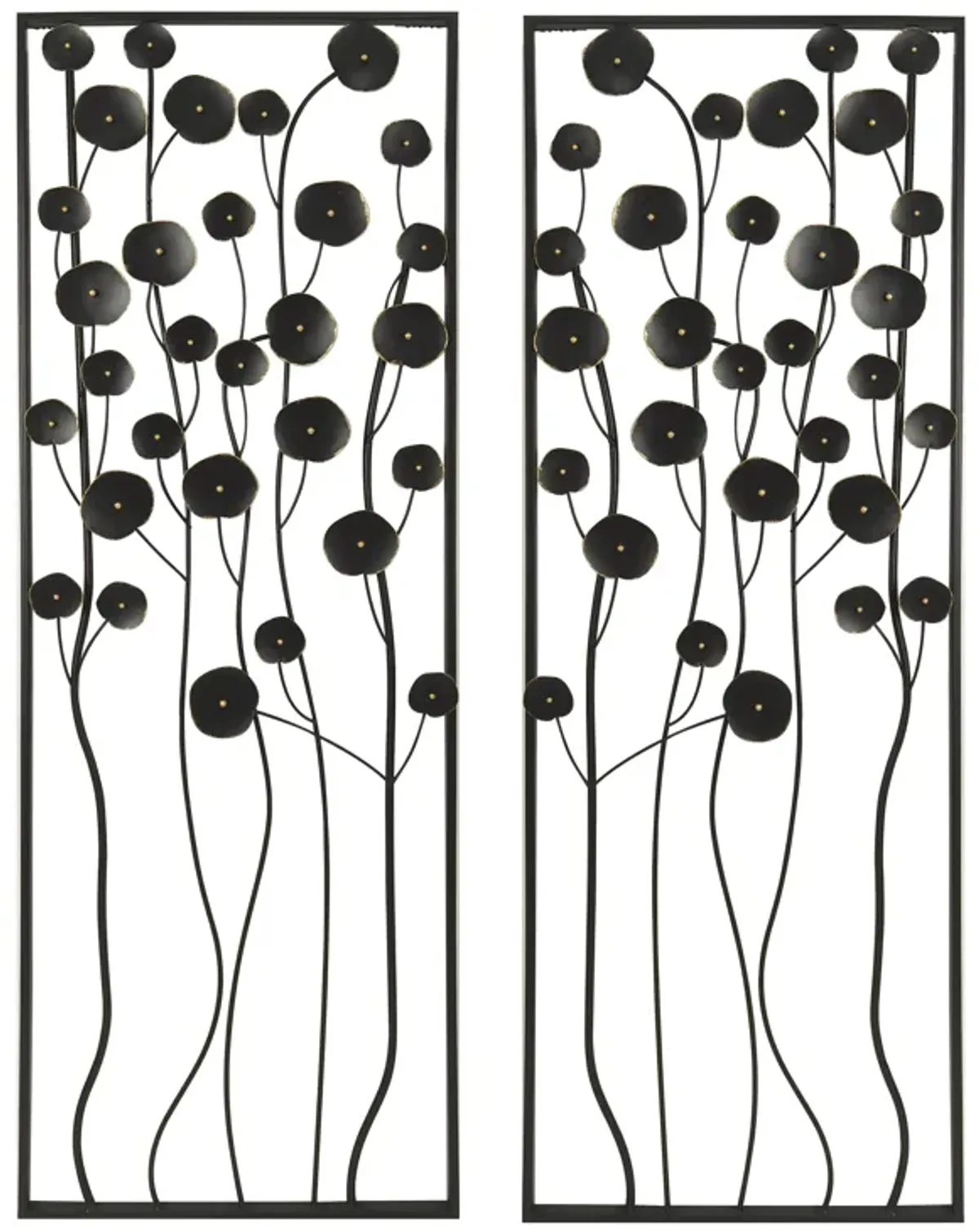 S/2 36" Dainty Flowers Metal Wall Decor, Black/gol