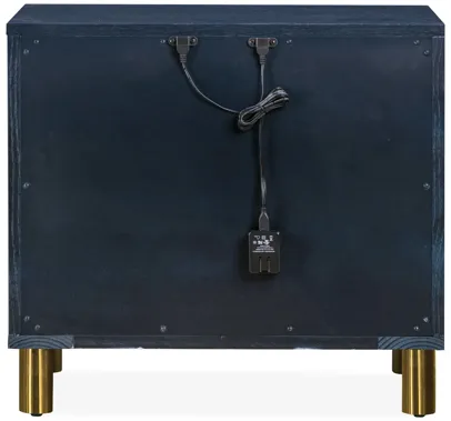 Argento Two Drawer USB Charging Nightstand in Navy Blue and Burnished Brass