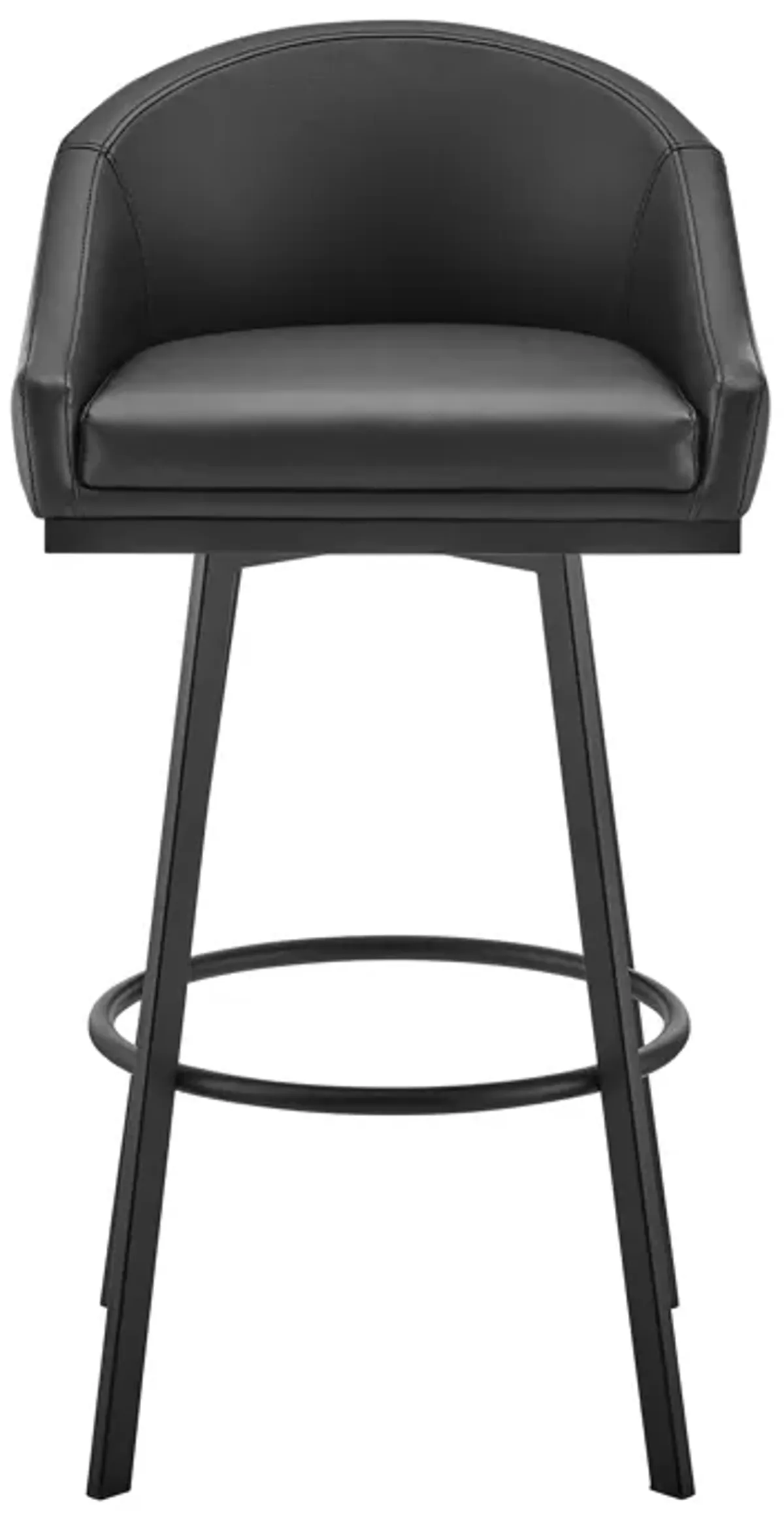 Noran Swivel Counter Stool in Black Metal with Black Faux Leather