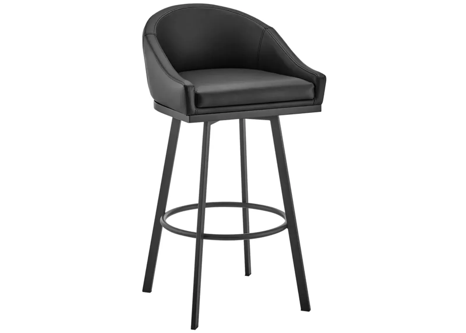 Noran Swivel Counter Stool in Black Metal with Black Faux Leather