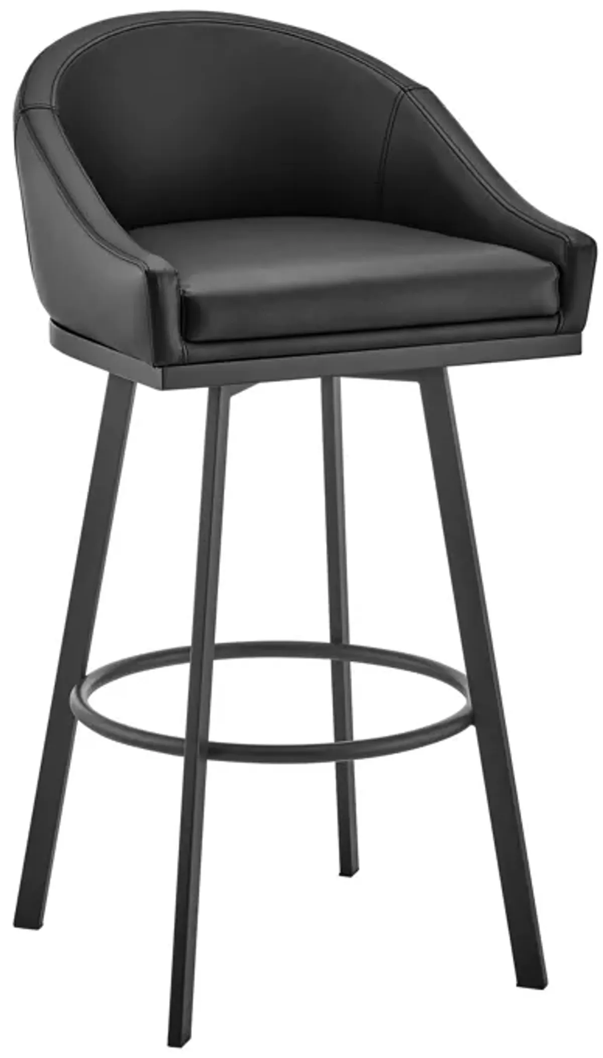 Noran Swivel Counter Stool in Black Metal with Black Faux Leather