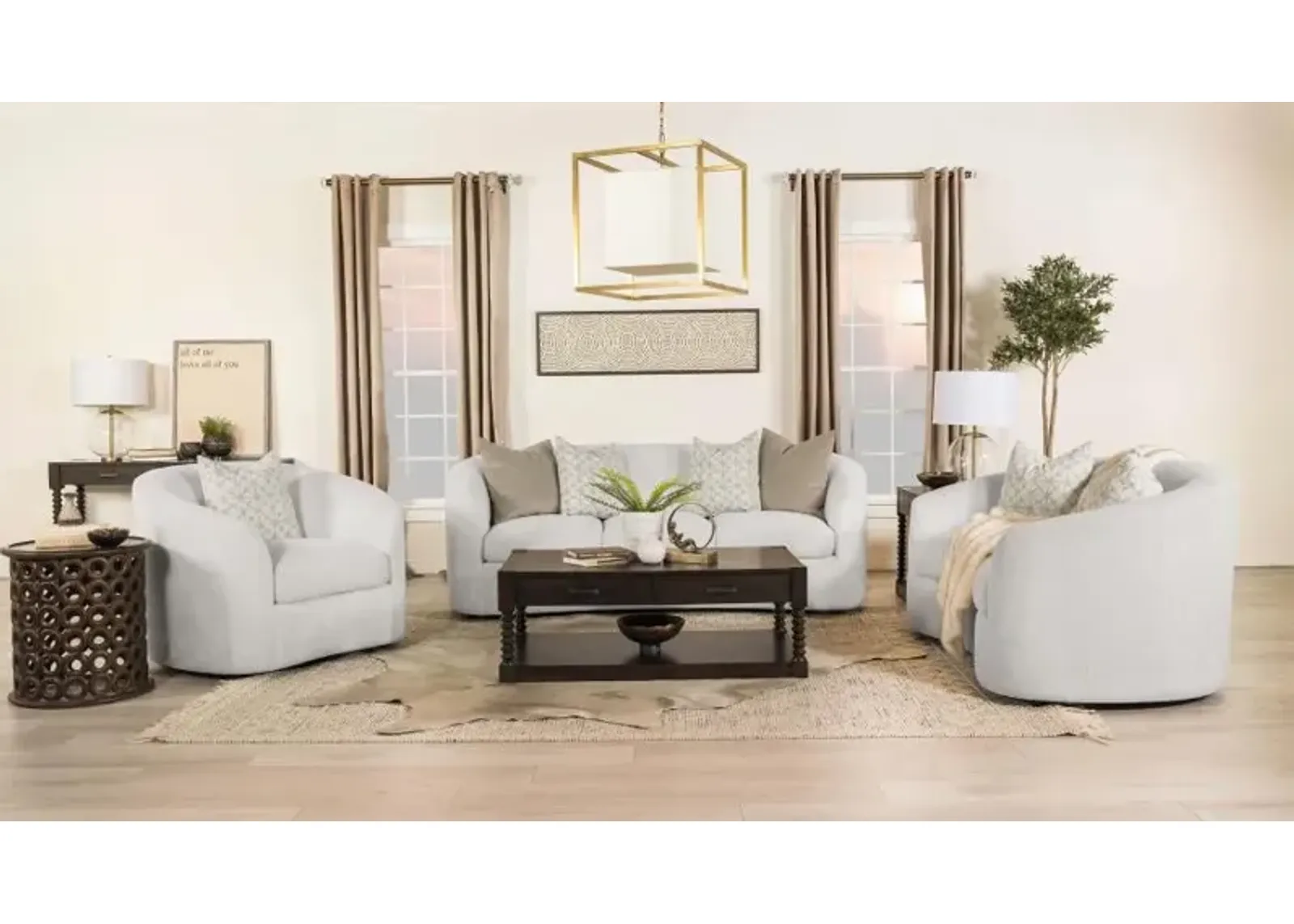 Rainn 3-piece Upholstered Tight Back Living Room Set Latte