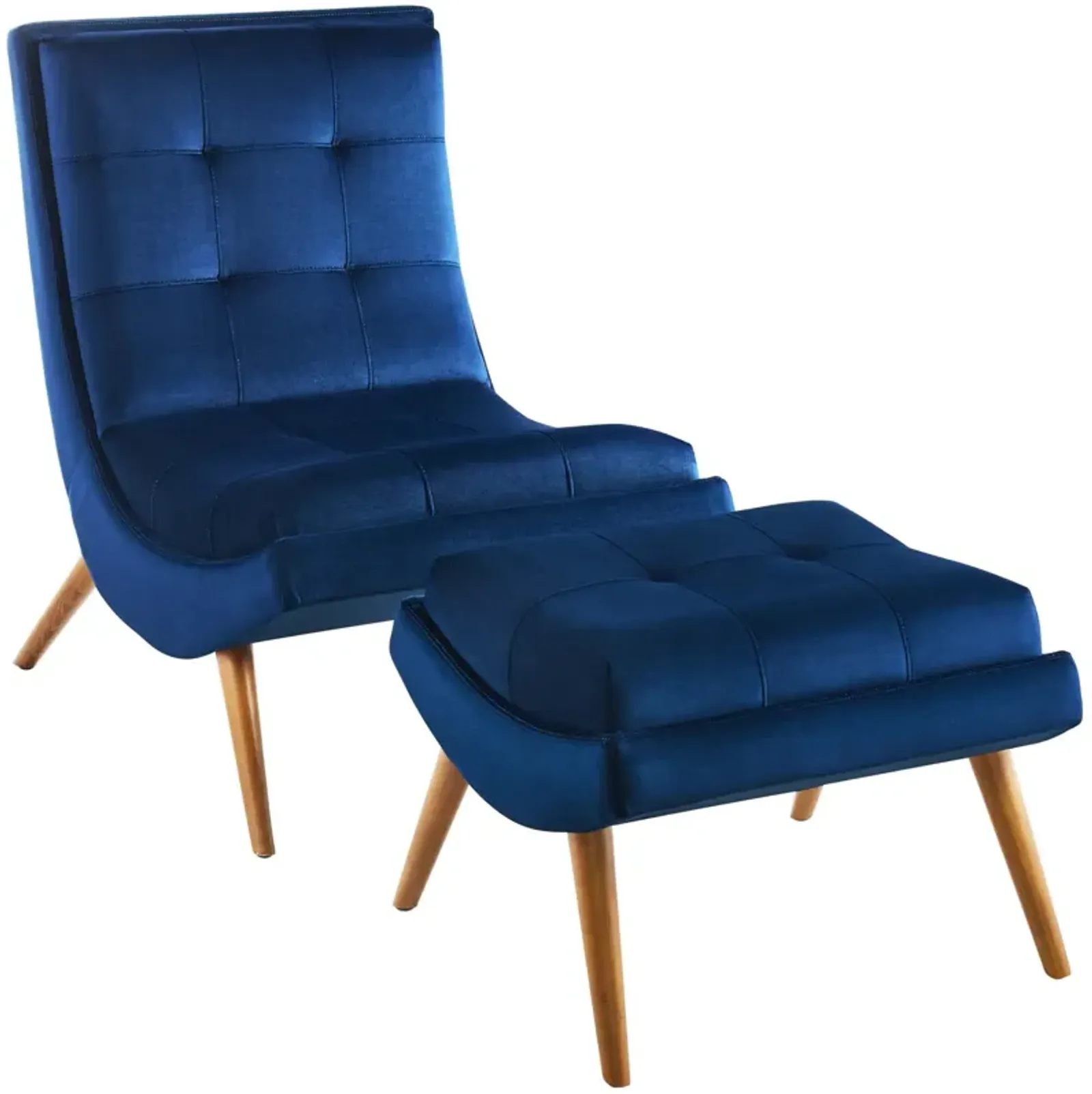 Ramp Upholstered Performance Velvet Lounge Chair and Ottoman Set