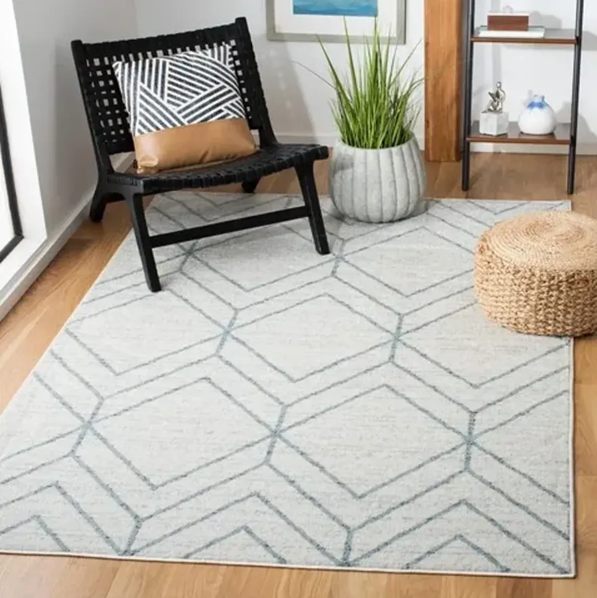 ADIRONDACK Contemporary Grey / Blue 3' X 5' Powerloomed Rug