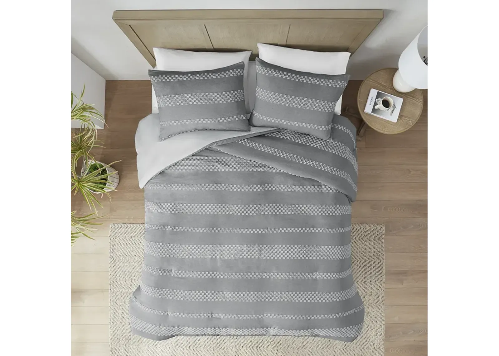 Madison Park Drew Gray 3 Piece Clipped Jacquard Duvet Cover Set