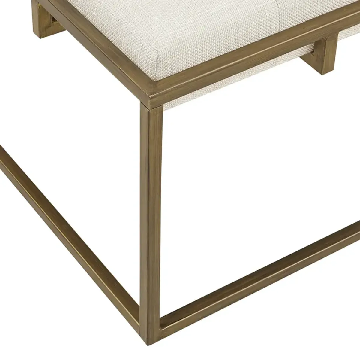 Madison Park Greenwich Ivory Square Shape Button-tufted Upholstered Metal Base Ottoman/Coffee Table