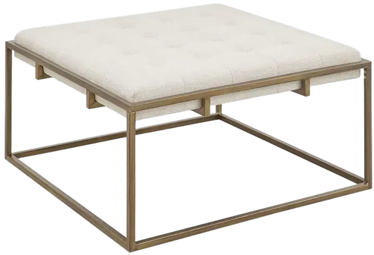 Madison Park Greenwich Ivory Square Shape Button-tufted Upholstered Metal Base Ottoman/Coffee Table