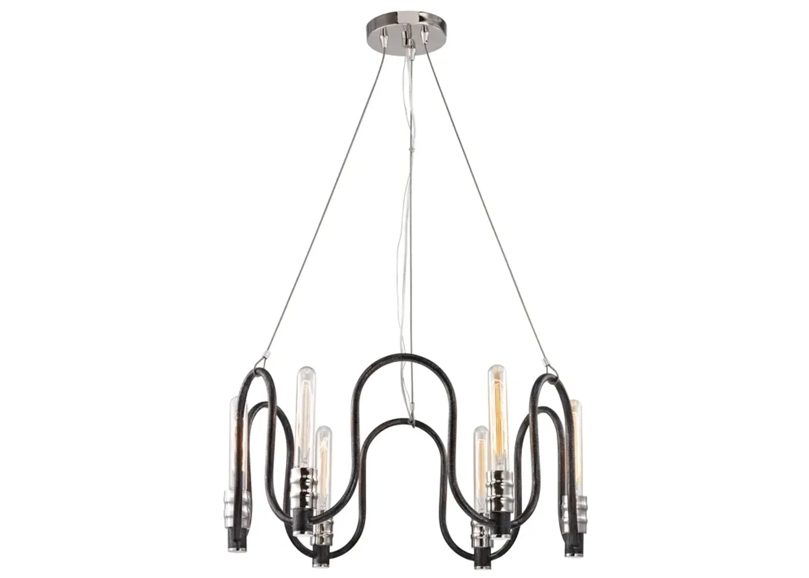 Continuum 6 Light Chandelier in Silvered Graphite with Polished Nickel Accents