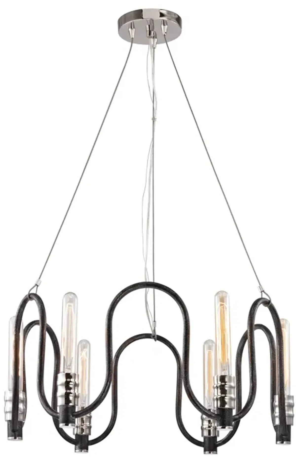 Continuum 6 Light Chandelier in Silvered Graphite with Polished Nickel Accents