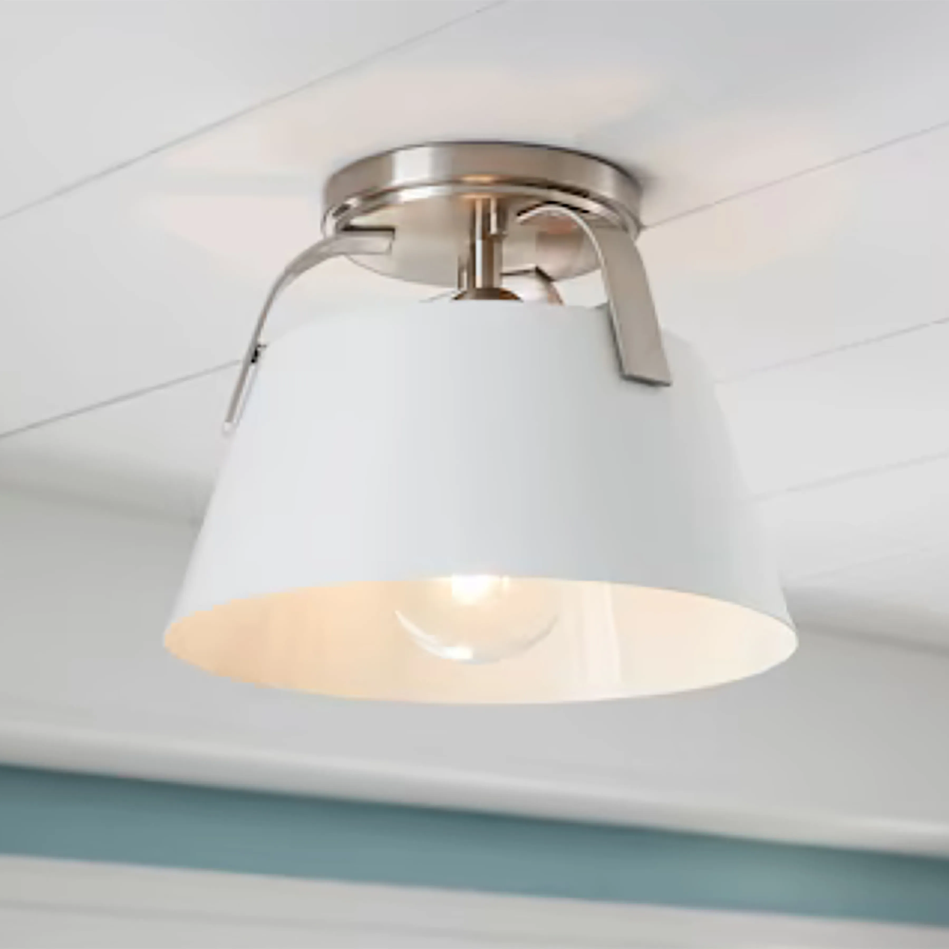 Jepson 9.5'' Wide 1-Light Semi Flush Mount - Matte White with Brushed Nickel