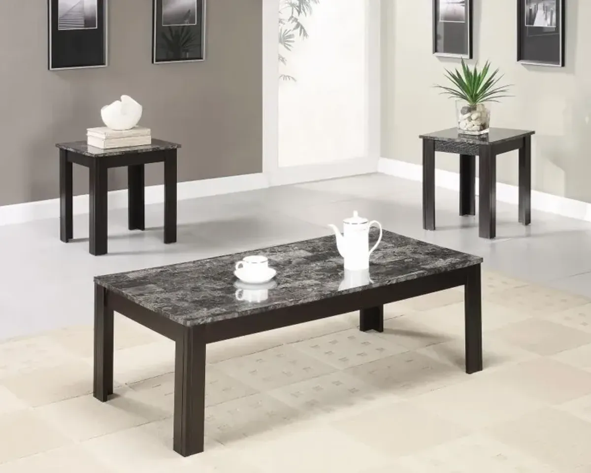 Rhodes 3-piece Faux-marble Top Occasional Table Set Black