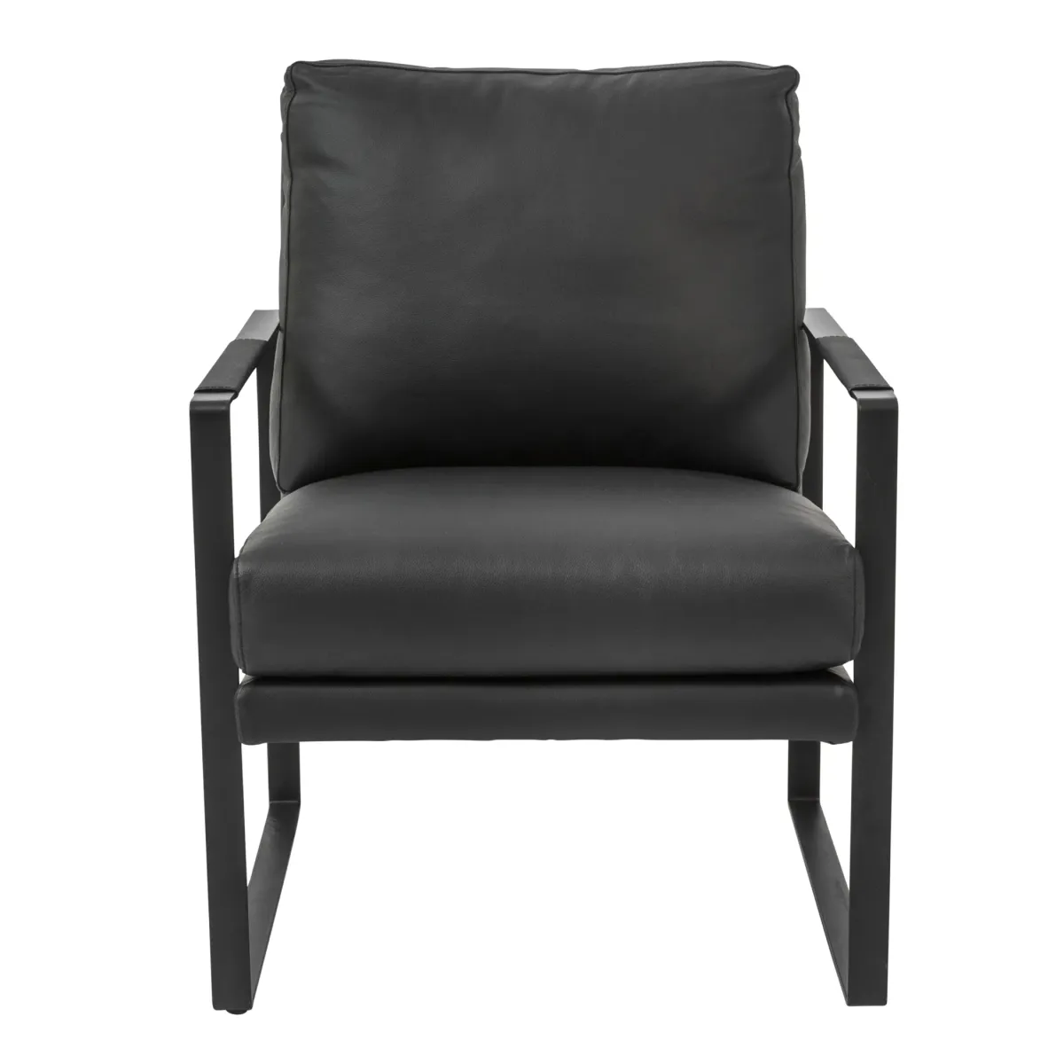 Bettina Lounge Chair in Black Leather with Black Frame