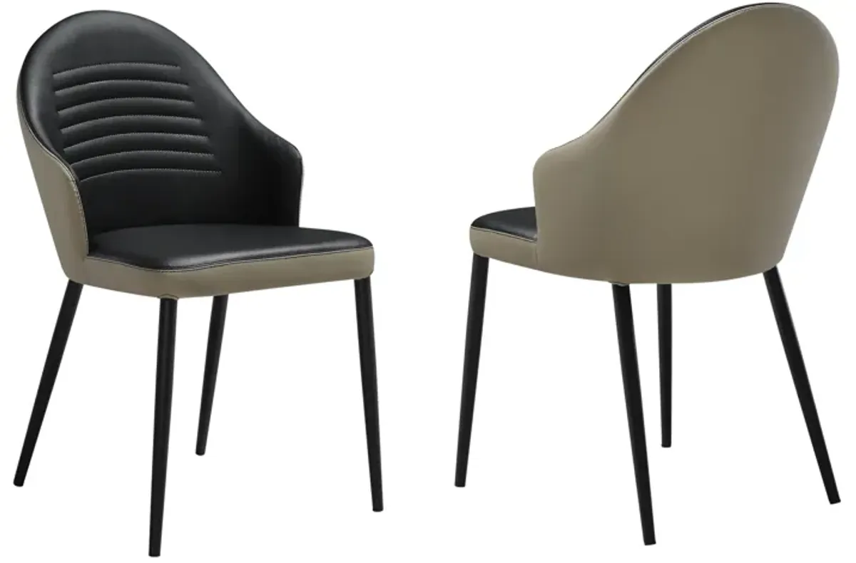 Rocco Upholstered Dining Chair in Taupe Gray and Black Faux Leather with Black Metal Legs - Set of 2