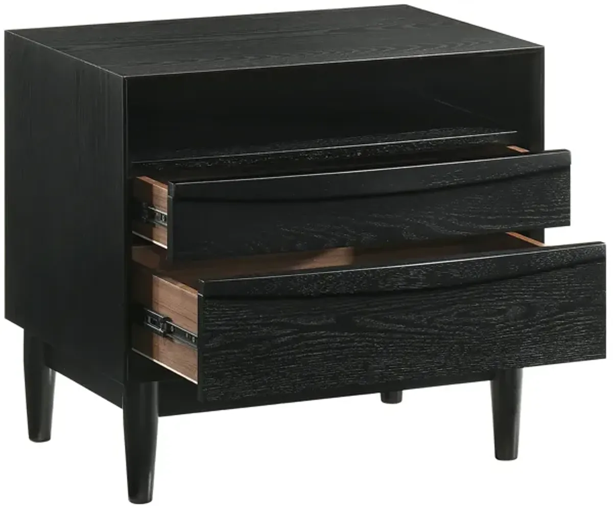 Artemio 2 Drawer Wood Nightstand with Shelf in Black Finish