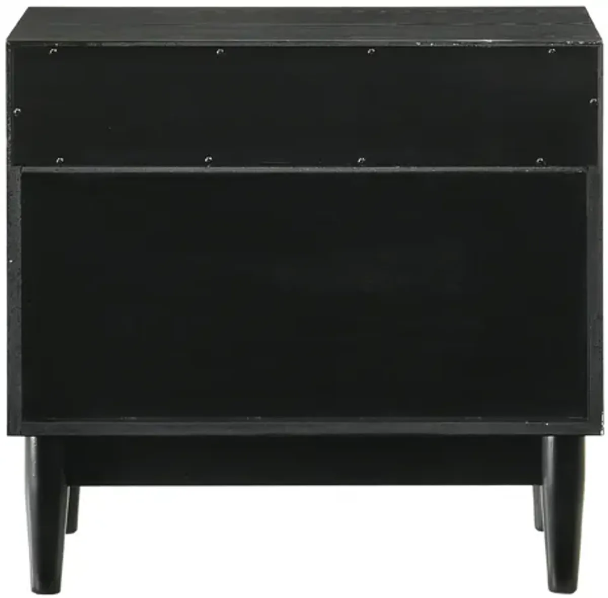 Artemio 2 Drawer Wood Nightstand with Shelf in Black Finish