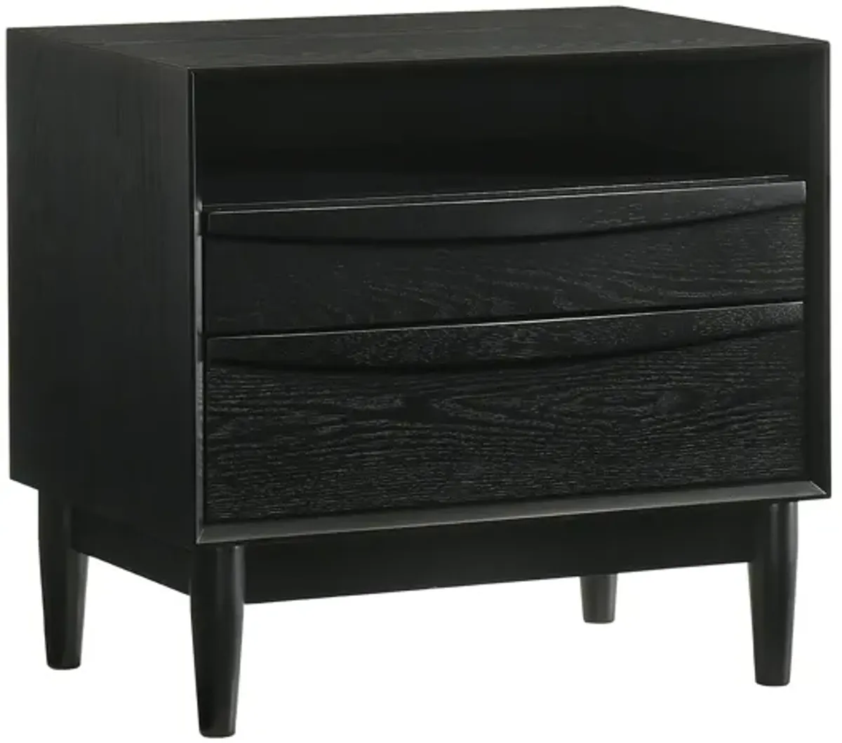 Artemio 2 Drawer Wood Nightstand with Shelf in Black Finish