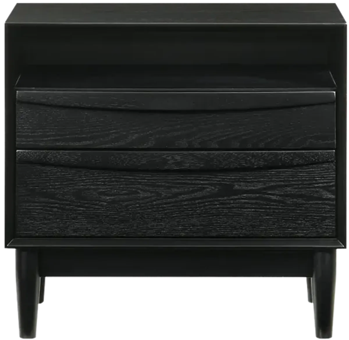 Artemio 2 Drawer Wood Nightstand with Shelf in Black Finish