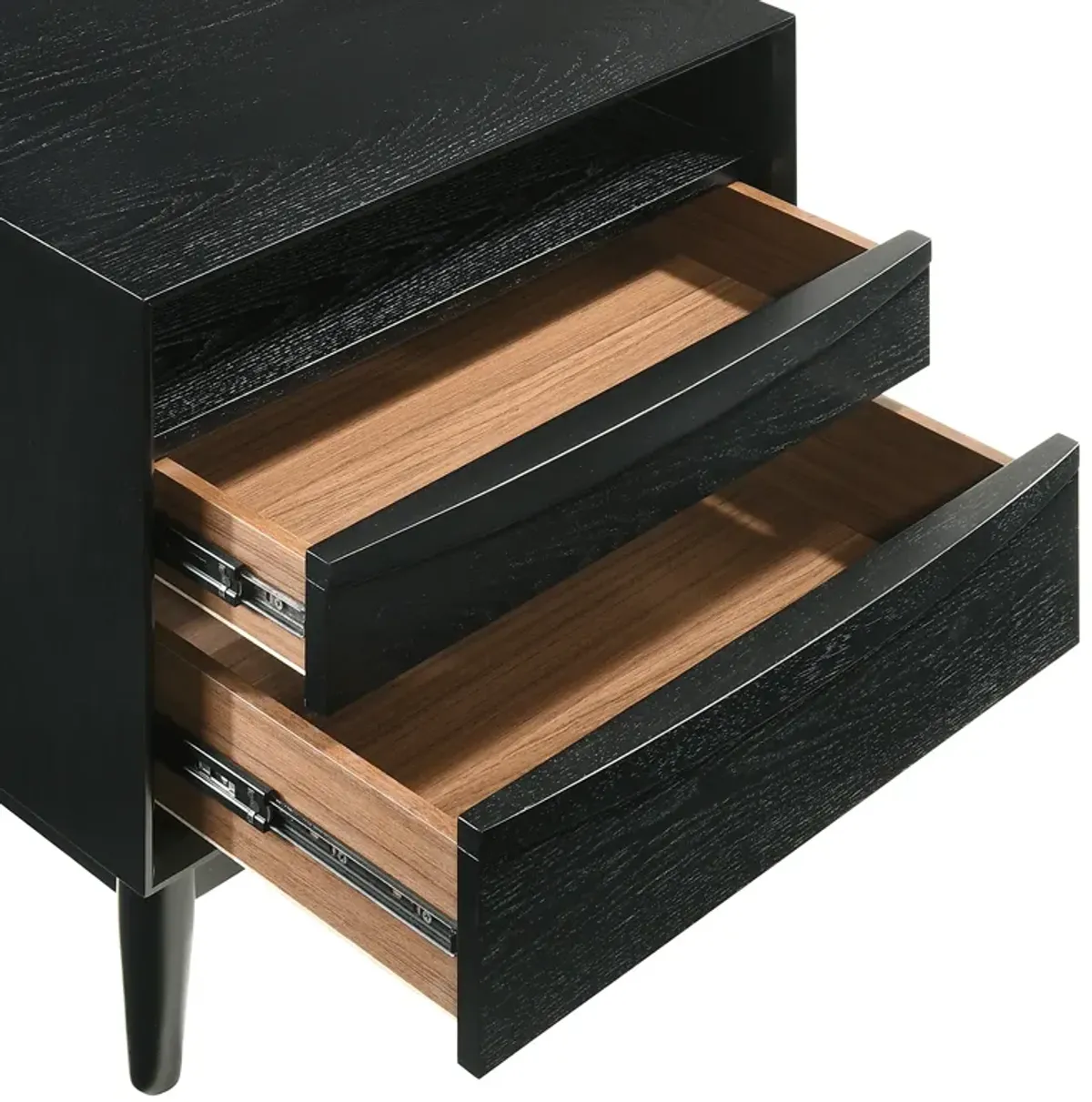 Artemio 2 Drawer Wood Nightstand with Shelf in Black Finish