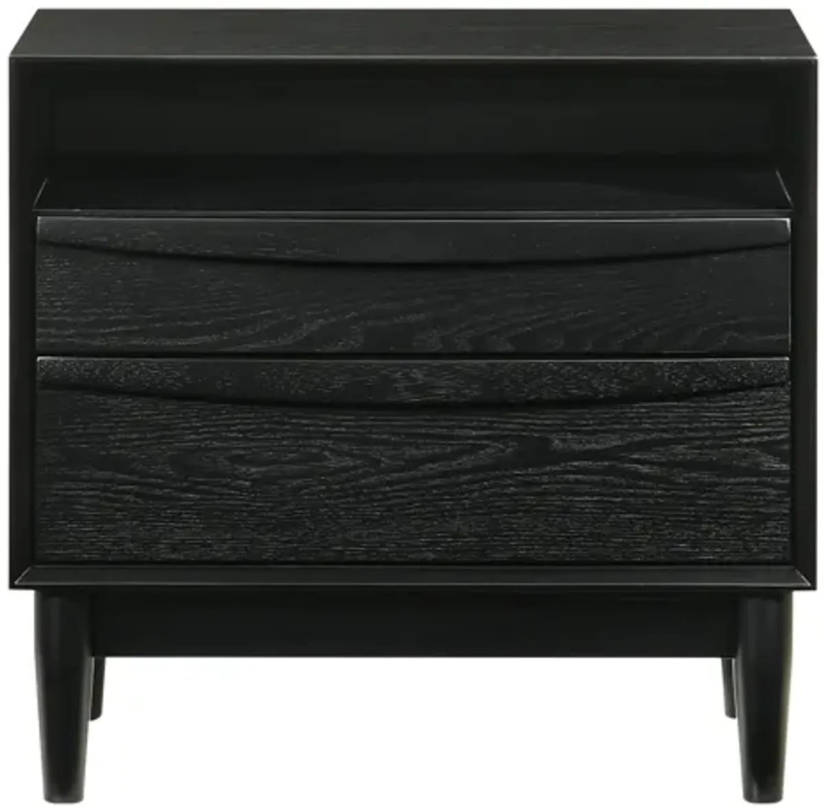 Artemio 2 Drawer Wood Nightstand with Shelf in Black Finish