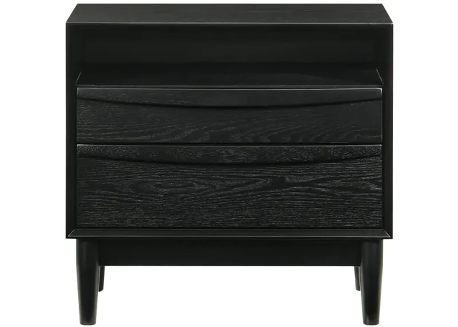 Artemio 2 Drawer Wood Nightstand with Shelf in Black Finish