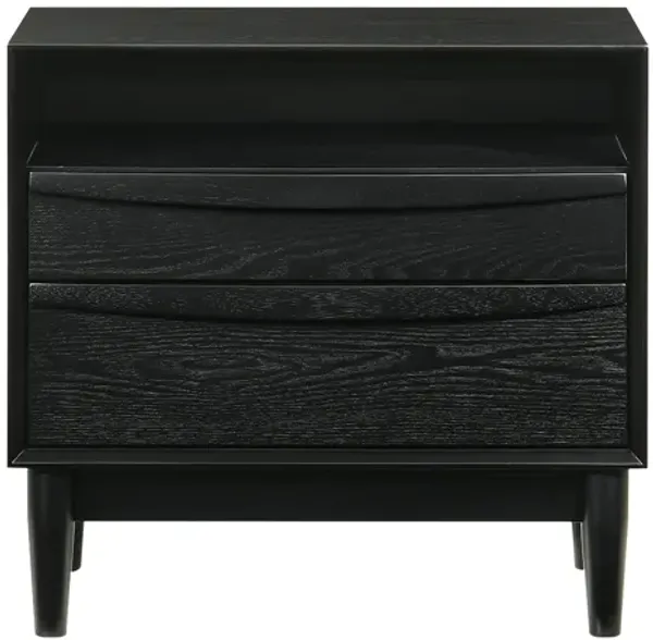 Artemio 2 Drawer Wood Nightstand With Shelf In Black Finish