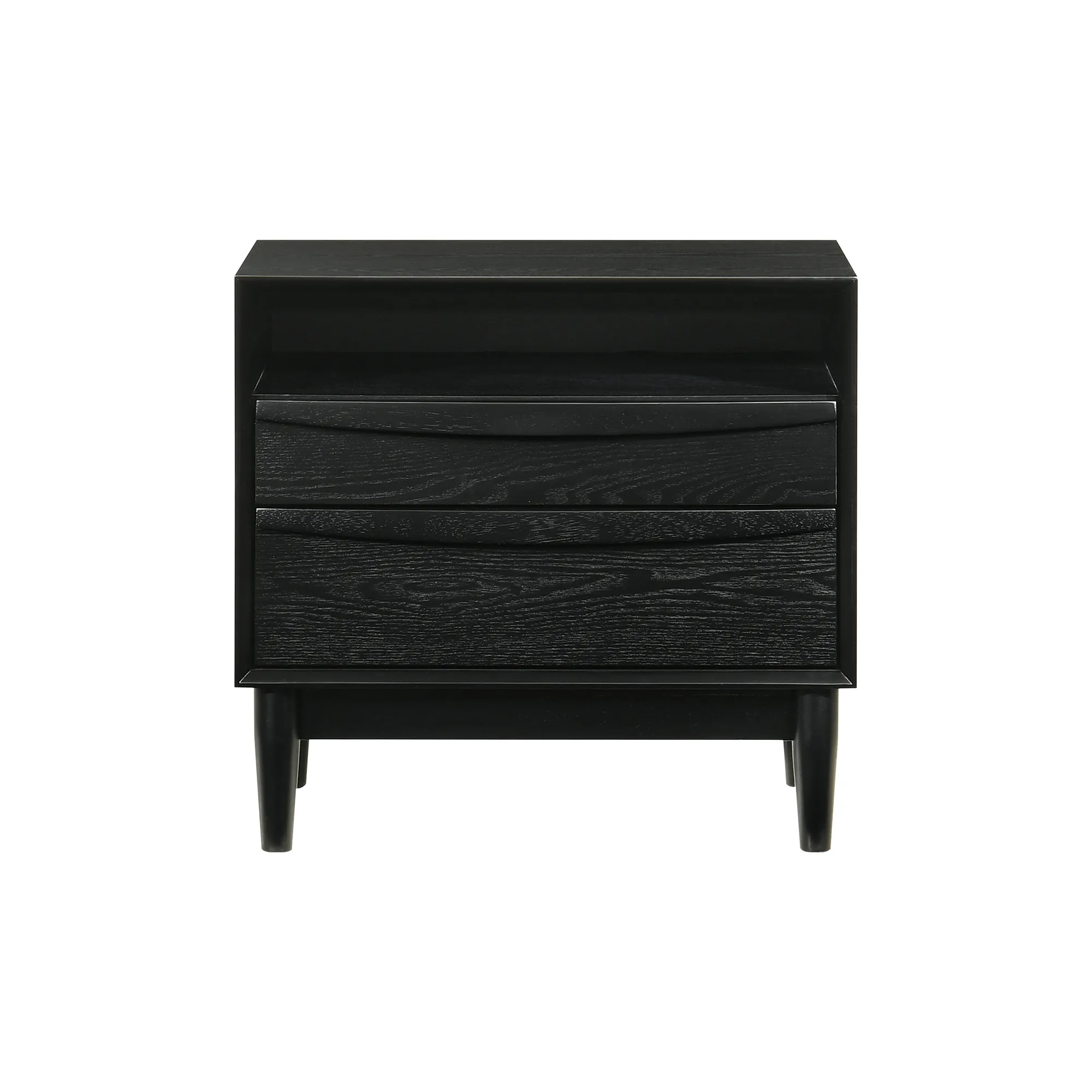 Artemio 2 Drawer Wood Nightstand with Shelf in Black Finish