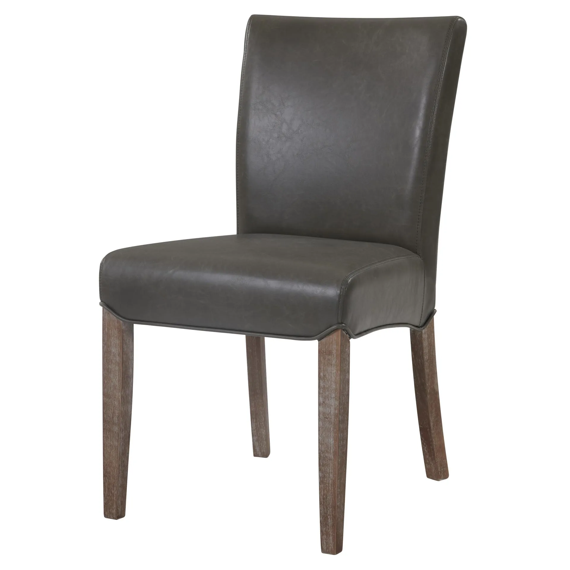 Beverly Hills Bonded Leather Dining Side Chair Drift Wood Legs, Vintage Gray (Set of 2)