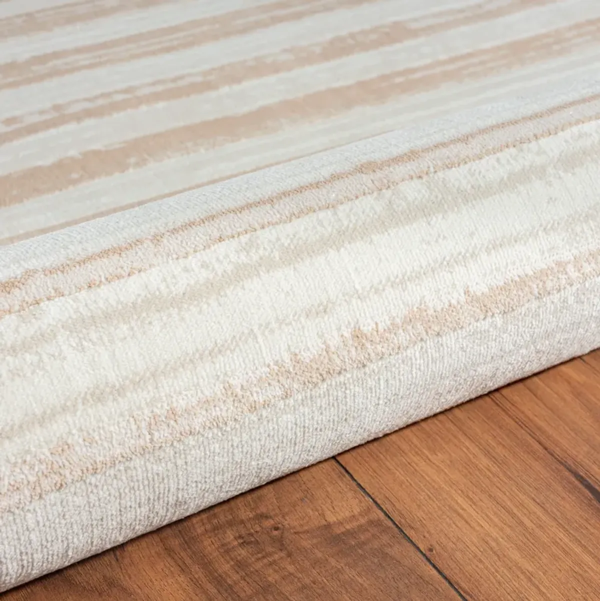 Imagica Neutral Distressed Striped Sandy Shores Contemporary Area Rug 5'3" x 7'6"