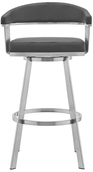 Bronson 25" Gray Faux Leather and Brushed Stainless Steel Swivel Bar Stool