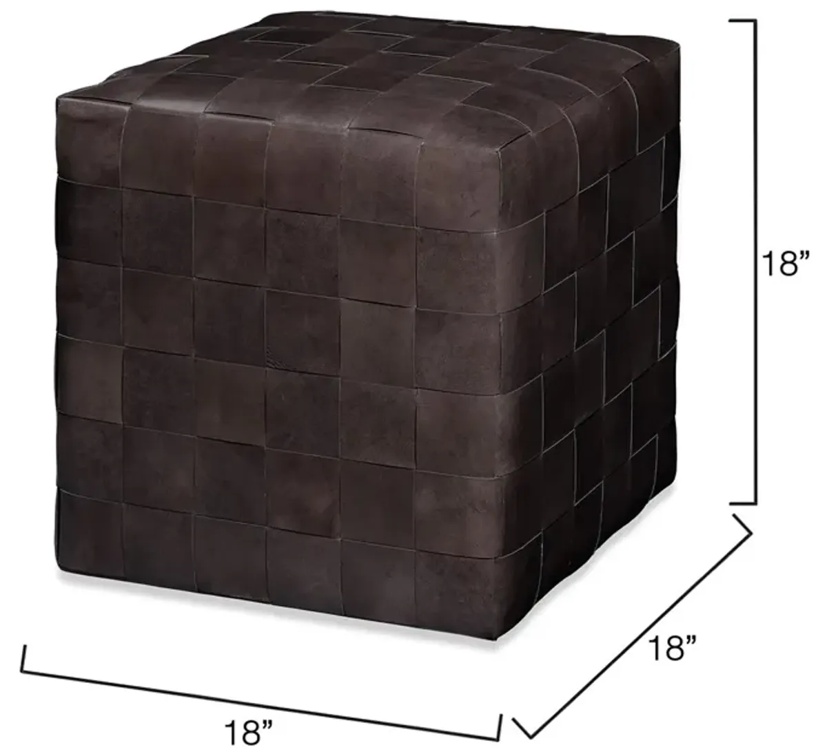 Woven Leather Ottoman, Dark Grey