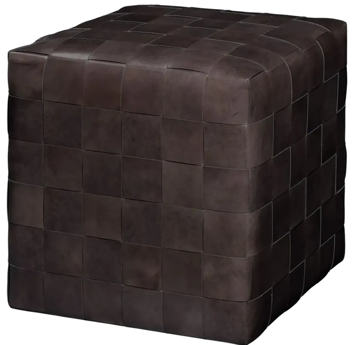 Woven Leather Ottoman, Dark Grey