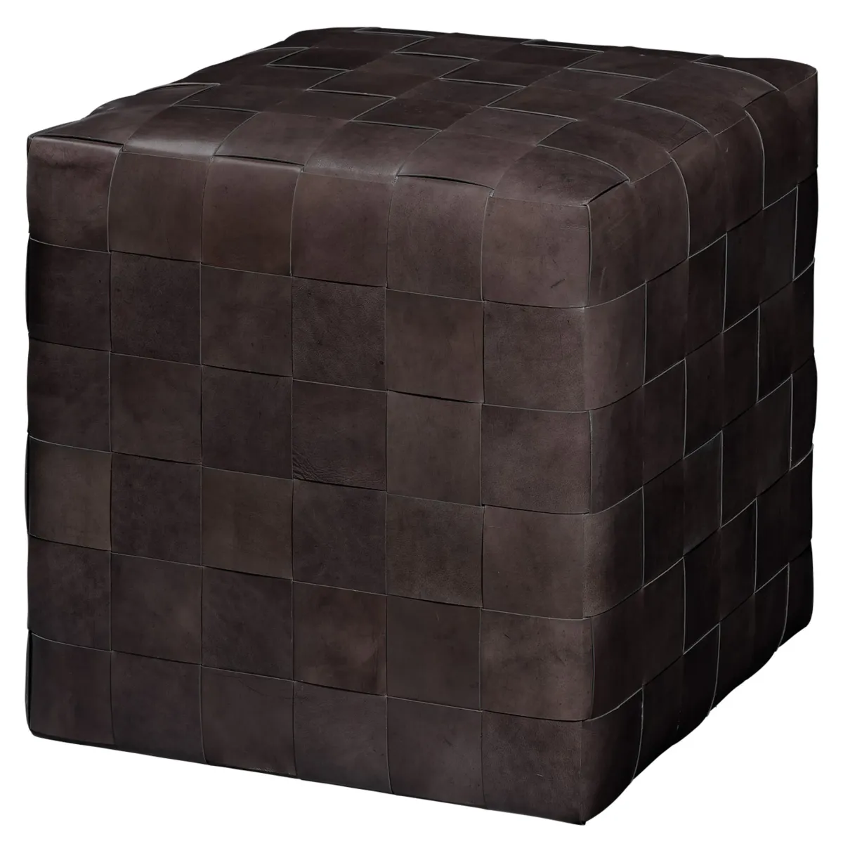 Woven Leather Ottoman, Dark Grey