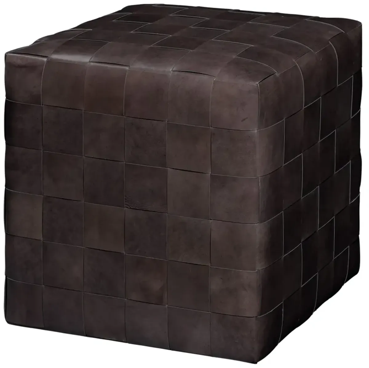 Woven Leather Ottoman, Dark Grey