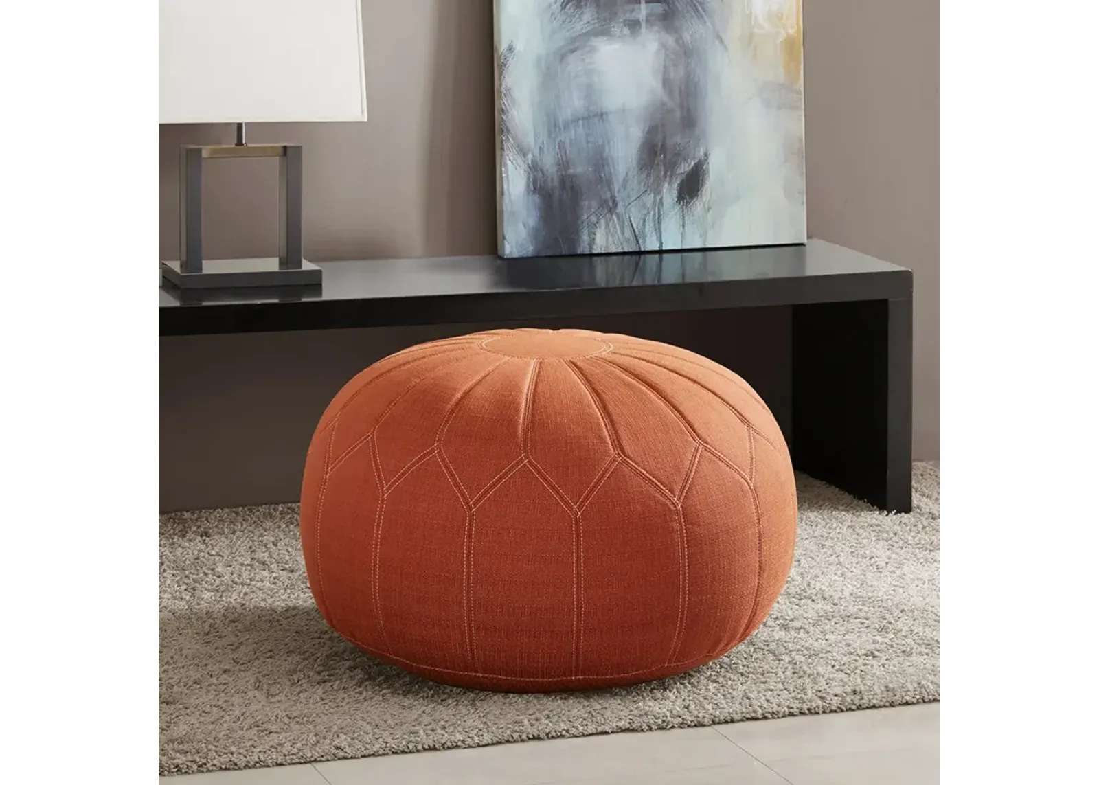 Madison Park Kelsey Orange Round Pouf Ottoman