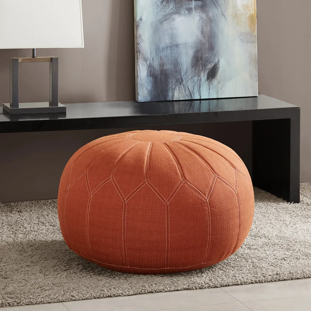 Madison Park Kelsey Orange Round Pouf Ottoman